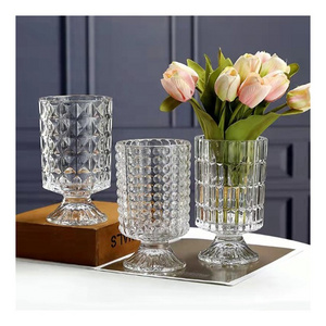 Wedding Centerpiece Home Decor Tabletop Ornament Vase Hand Blown Small Clear Goblet Vintage Flower Footed Crystal Glass Vases