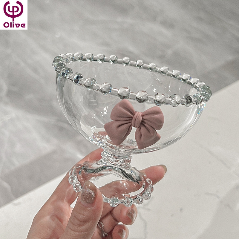 Nordic Lazzy Glass Ice Cream Cup Yogurt Goblet Dessert Snack Bowl Champagne Cup Wine Glasses Kawaii Cup