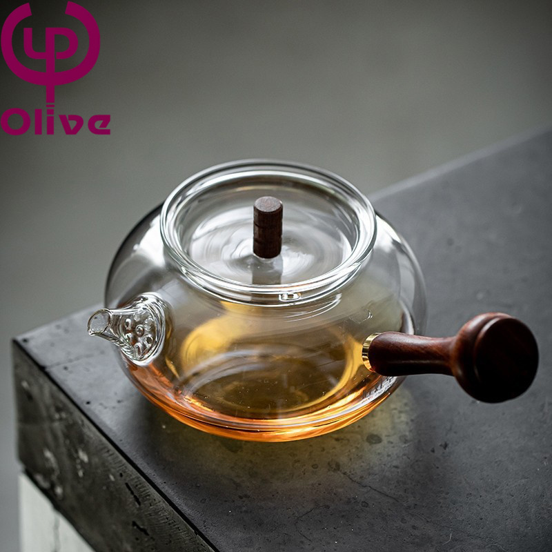 High borosilicate glass boiling kettle brewing tea kettle electric pottery stove boiling kettle side wood handle pot