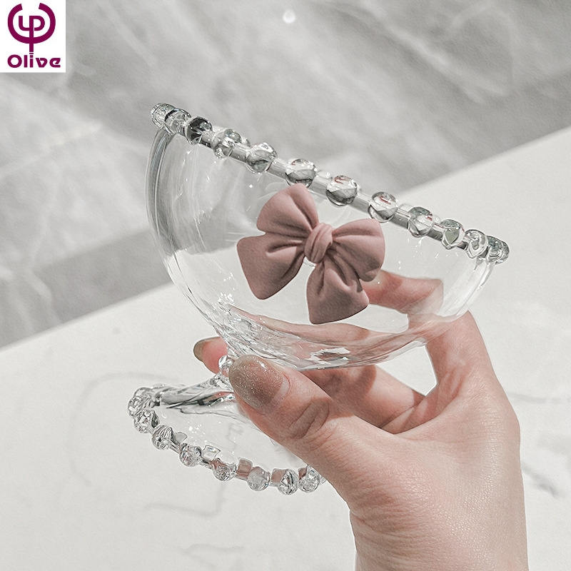 Nordic Lazzy Glass Ice Cream Cup Yogurt Goblet Dessert Snack Bowl Champagne Cup Wine Glasses Kawaii Cup