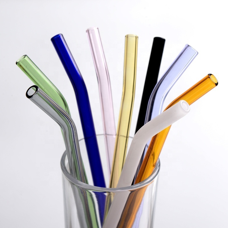 Gift High temperature resistant straight bent pipe high borosilicate glass colored glass drinking straw pipe