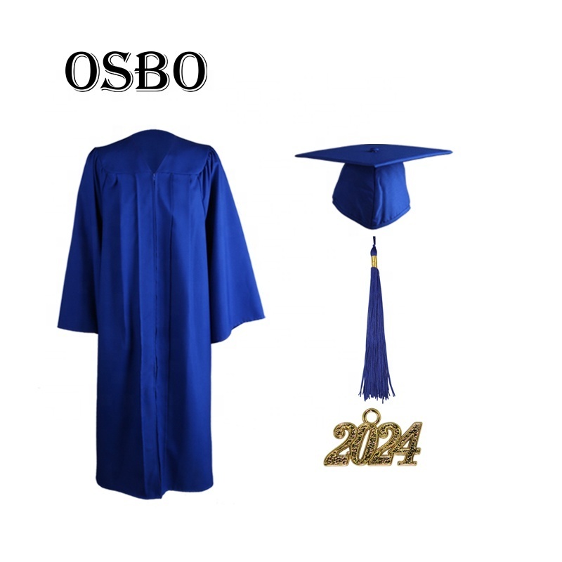 2024  wholesale cheap adult  royal blue  Matte academic bachelor graduation gown and cap