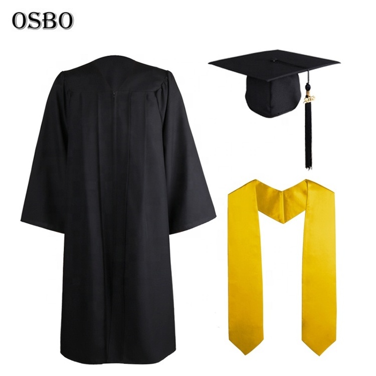 Wholesale  Black Academic Bachelor Graduation gown and cap with stole