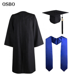 Wholesale  Black Academic Bachelor Graduation gown and cap with stole