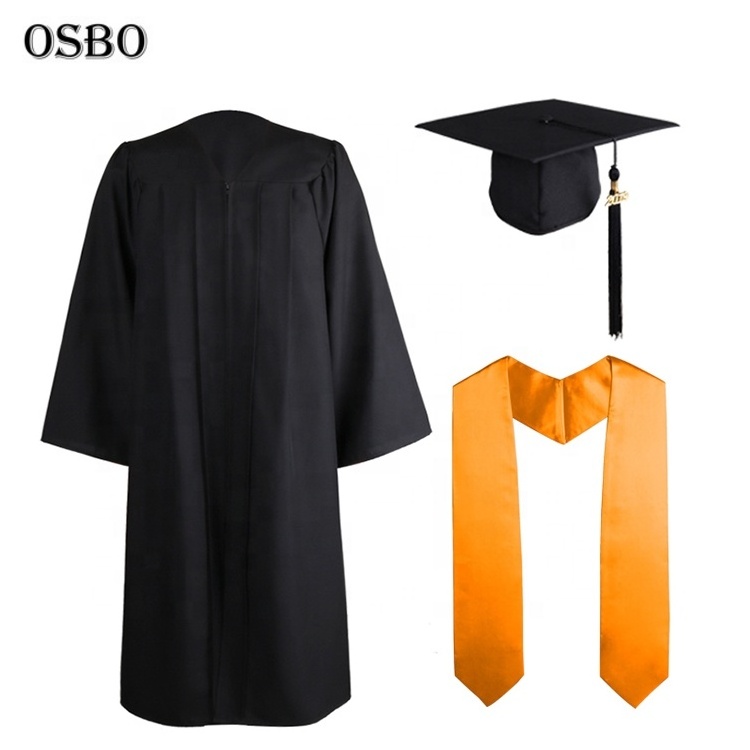 Wholesale  Black Academic Bachelor Graduation gown and cap with stole