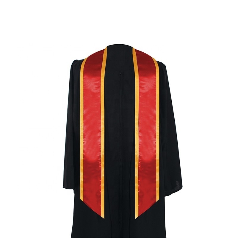 Wholesale High Quality Gold With Red  Graduation Trim Stole  and graduation  Sash  for university