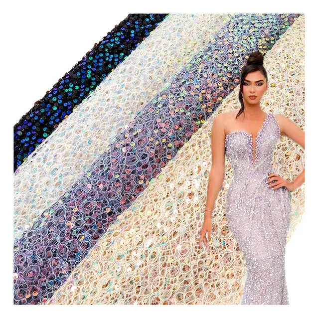 2023 Factory direct sales mesh multi-color beaded lace fabric sequin fabric for dress