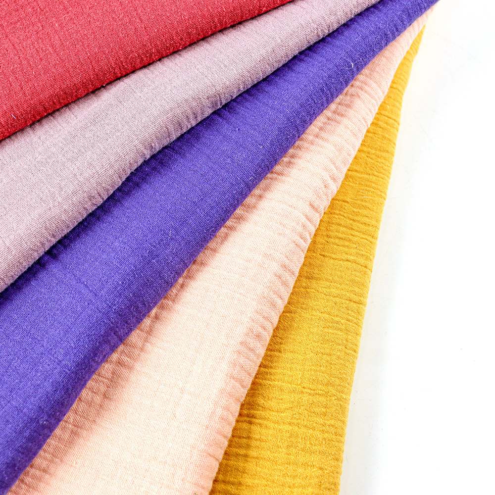 Wholesale Solid 100% Cotton Muslin Fabric Plain Cotton Double Layer Gauze Crepe Fabric For Baby Garments