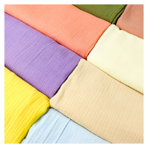 Wholesale Solid 100% Cotton Muslin Fabric Plain Cotton Double Layer Gauze Crepe Fabric For Baby Garments