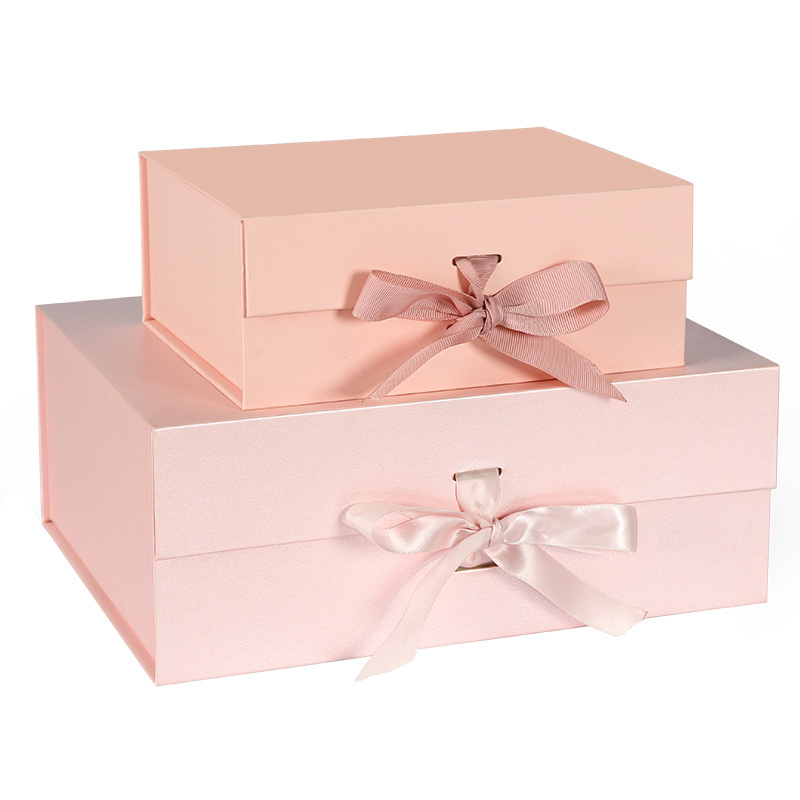 Luxury Eco-Friendly Folding Clothes Packing Box 4C Printing Lamination Pink Ribbon New Design Wholesale Paper Gift Boxes Bags