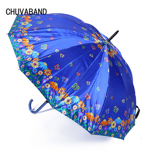 CHUVABAND 12K Flowers Large Umbrella Fiberglass Golf Umbrella  Windproof Waterproof Automatic Curved Handle Umbrellas QY210004