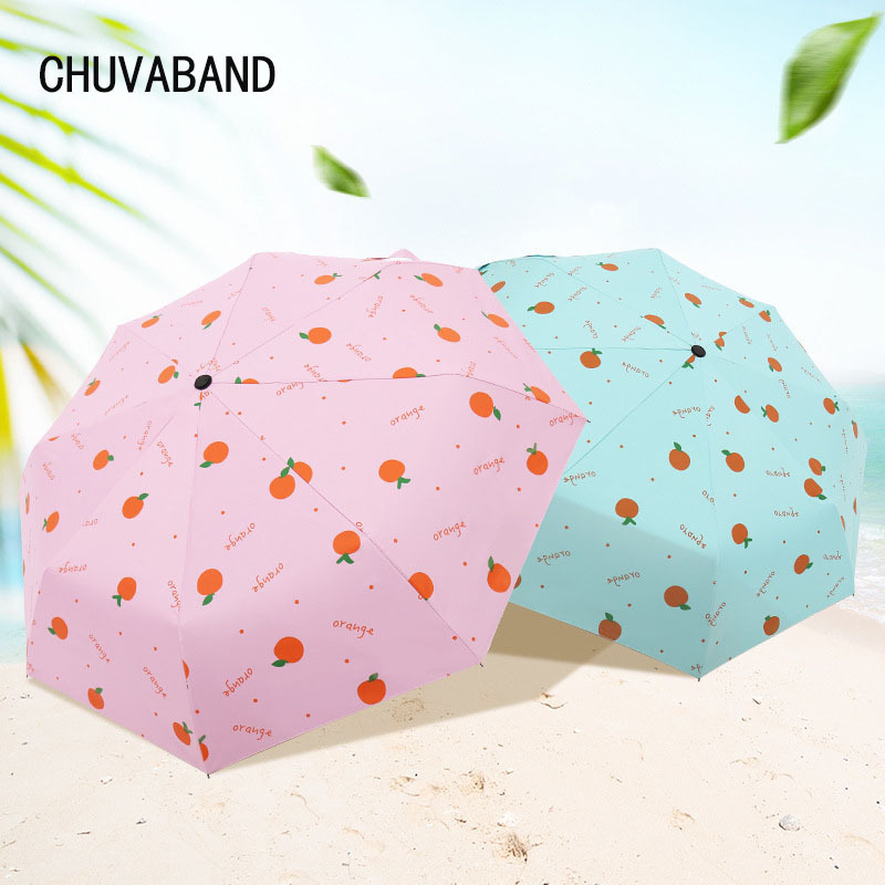 CHUVABAND Fashion Fruit Orange Umbrellas Rain uv 3 Fold Manual Umbrella For Women Windproof Orange Pattern Umbrellas YS210003