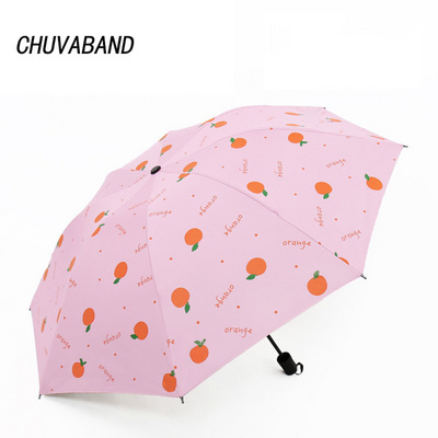 CHUVABAND Fashion Fruit Orange Umbrellas Rain uv 3 Fold Manual Umbrella For Women Windproof Orange Pattern Umbrellas YS210003