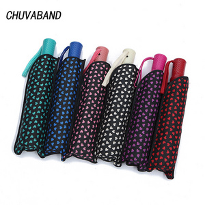 CHUVABAND Fashion Lovely Heart Pattern Folding Umbrella Rain UV child girl Umbrella For Women Windproof Heart Umbrella QY210014