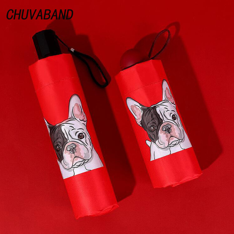 CHUVABAND Promotional Custom Cartoon Cute Print Dog Umbrella Fold Women UV Rainproof Umbrella Parasol Rain Sun Animal Umbrellas