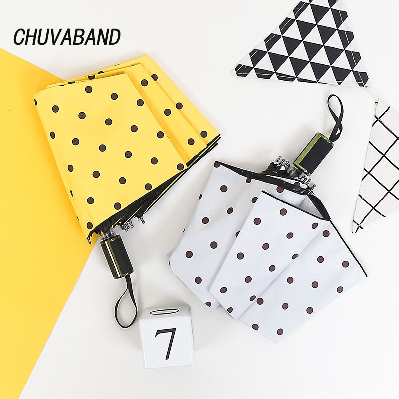 CHUVABAND INS High Quality Retro Dots Umbrella Charms Fold Women UV 3-Folding Umbrella Parasol Rain&Sun Rainproof Umbrellas