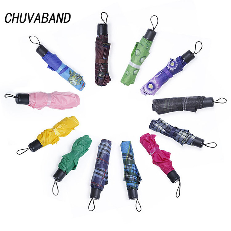 CHUVABAND 21 Inch 8 K Wholesale Classic Plaid Umbrella Custom Logo Print3 Folding Umbrella Rain Promotional Cheap Umbrellas