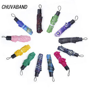 CHUVABAND 21 Inch 8 K Wholesale Classic Plaid Umbrella Custom Logo Print3 Folding Umbrella Rain Promotional Cheap Umbrellas