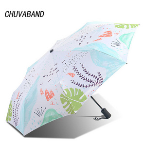 CHUVABAND Fashion Plant Pattern Umbrella For Women Girl UV Rainproof Folding Automatic Umbrella Parasol Rain Sun Umbrellas