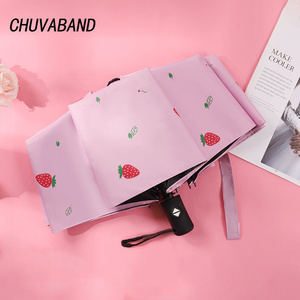 CHUVABAND 21Inch Luxury Strawberry Pattern Umbrellas Parapluie Foldable UV Protection Kids Umbrella Folding Automatic Umbrella