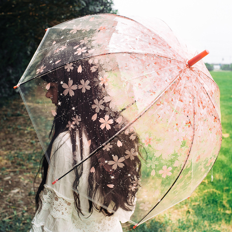 CHUVABAND Clear Umbrella Dome Transparent Shape Wholesale Princess Umbrella Parasol Flower Japan Sakura kid Umbrella For Girl