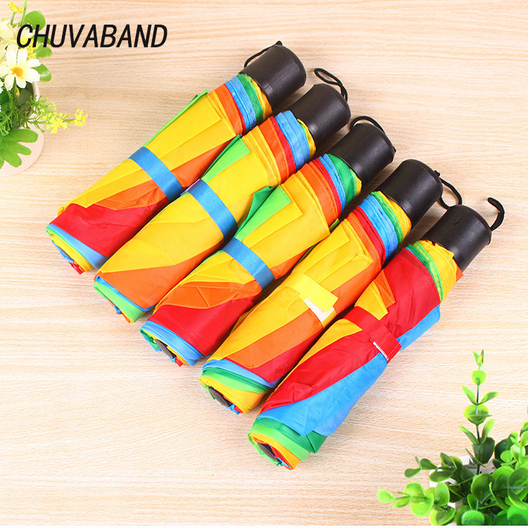 CHUVABAND Custom Logo Umbrellas Rain uv Folding Umbrella For Women Adults Wholesale 3 fold 8K creative rainbow umbrella outdoor