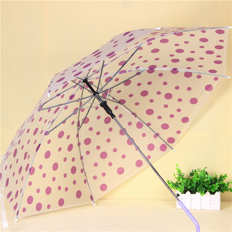 CHUVABAND Women Rainny Sunny Protection Dot umbrella straight pole long handle shade transparent umbrellas advertising umbrella