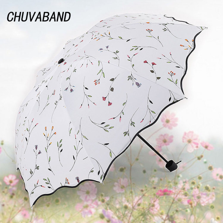 CHUVABAND Anti-ultraviolet and ultra-light sunscreen Flowers Pattern Umbrellas Rain uv 3 Folding Umbrella For Women Designer