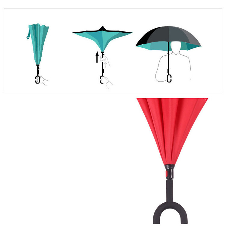 CHUVABAND New Wholesale Custom Logo Printed Double Fabric Windproof C shape Handle Upside Down Inverted Reverse Rain Umbrella