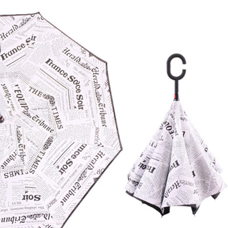 CHUVABAND New Wholesale Custom Logo Printed Double Fabric Windproof C shape Handle Upside Down Inverted Reverse Rain Umbrella