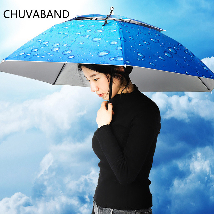 CHUVABAND 21 inch 7k 2 Fold Double Layers Fishing Hat Headwear Umbrella For Hiking Camping Head Hats Outdoor Rain Gear Umbrellas