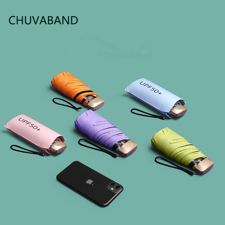 CHUVABAND 21 Inch 6k Portable Folded Ultralow-light 5 Folding Umbrella Sunblock UV Mini Pocket Umbrella