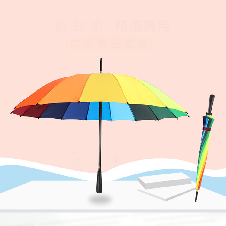 CHUVABAND 21 Inch 16k Automatic Open Iridescence Umbrella Golf Windproof Parasol Long Straight Handle Rainbow Umbrella