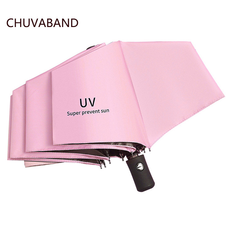 CHUVABAND 21 inch 8k Custom Logo Printed Sunscreen Anti UV Three-folding Rain Super Uv Prevent Sun Umbrellas For Promotion Gift