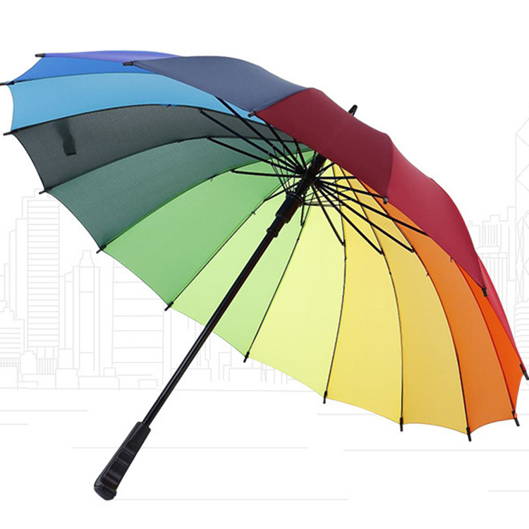 CHUVABAND 21 Inch 16 K Customized Logo Automatic Open Umbrella Golf Windproof Parasol Long Straight Handle Rainbow Umbrella