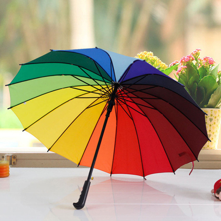 CHUVABAND 21 Inch 16 K Customized Logo Automatic Open Umbrella Golf Windproof Parasol Long Straight Handle Rainbow Umbrella