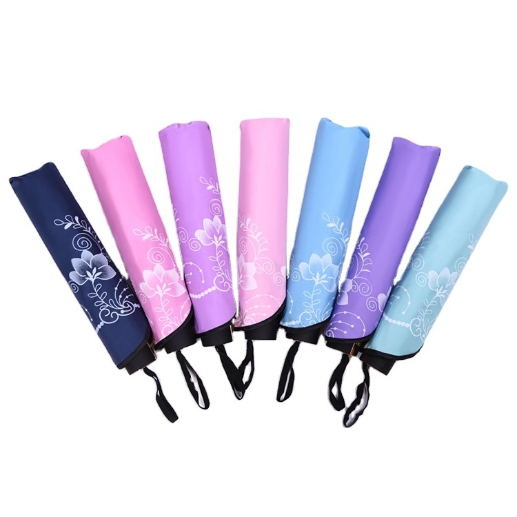 CHUVABAND 23 Inch 10 Bone Double Sided Flower 3 Folding UV Umbrella With Portable For Promotion Compact Umbrella