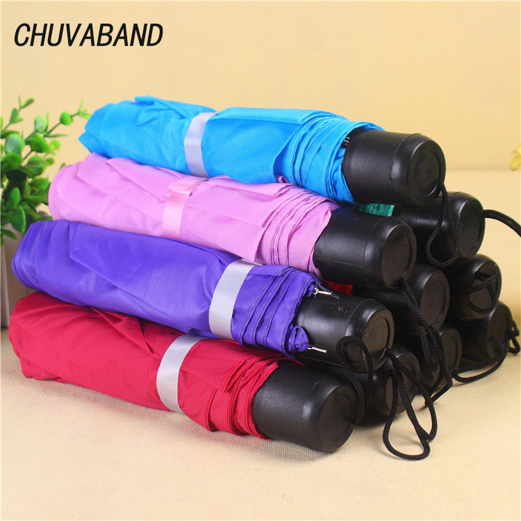 CHUVABAND 21 Inch 8 K Wholesale 3 Fold Umbrella Price Cheap Solid Color Umbrella Promotional Short Handle Portable Umbrellas