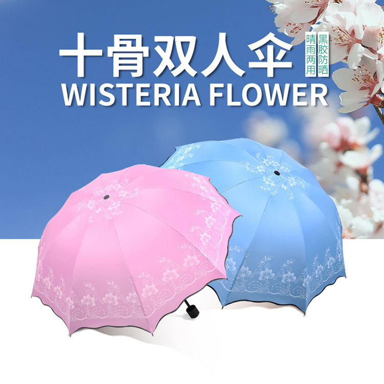 CHUVABAND 23 Inch 10 Bone Double Sided Flower 3 Folding UV Umbrella With Portable For Promotion Compact Umbrella