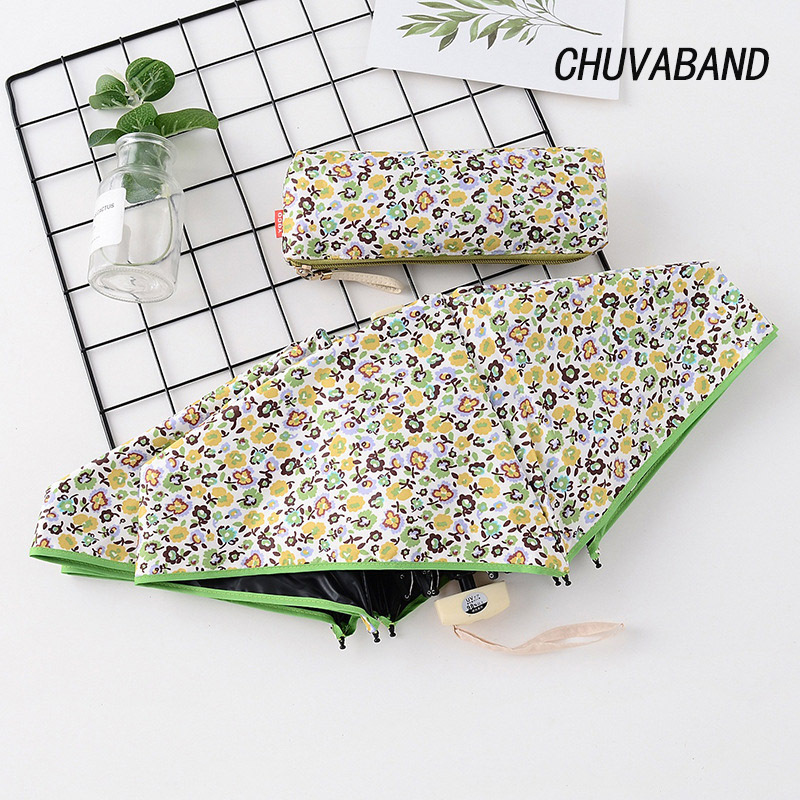 CHUVABAND Stock Plant Flower Umbrellas Rainy Pocket Light 4 Folding Umbrella For Women UV Mini Manual Flat Handle Umbrella