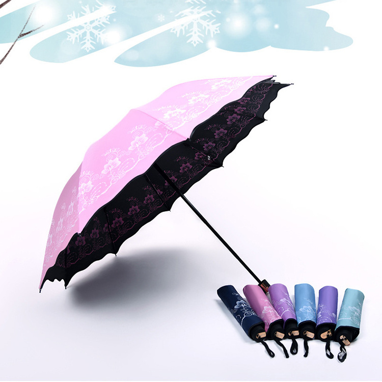 CHUVABAND 23 Inch 10 Bone Double Sided Flower 3 Folding UV Umbrella With Portable For Promotion Compact Umbrella