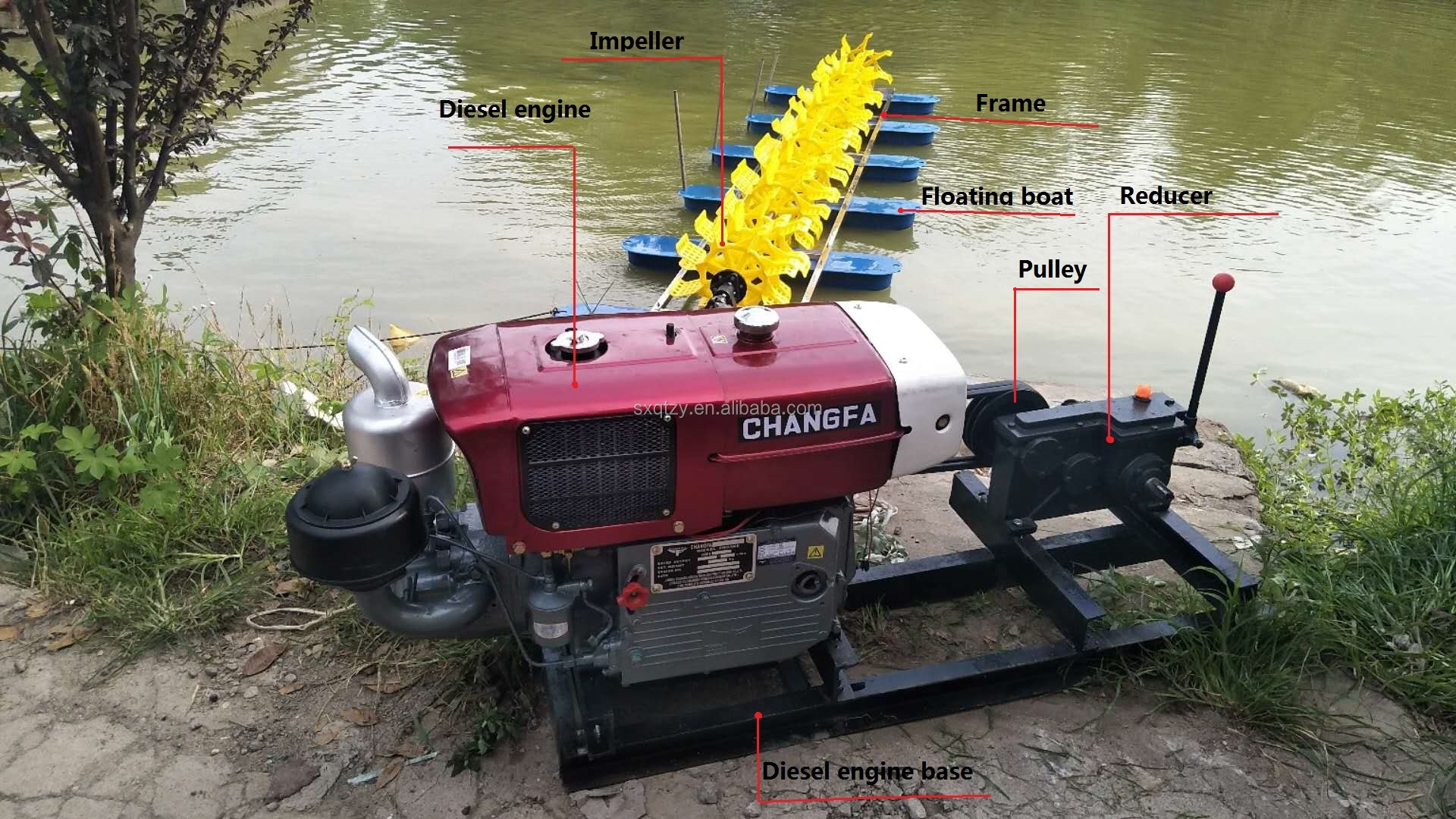 12 P Diesel Engine Aerator Fish Pond Paddle Wheel Aerator Aquaculture Machine Aerators Increasing Dissolved Oxygen 12 Pieces