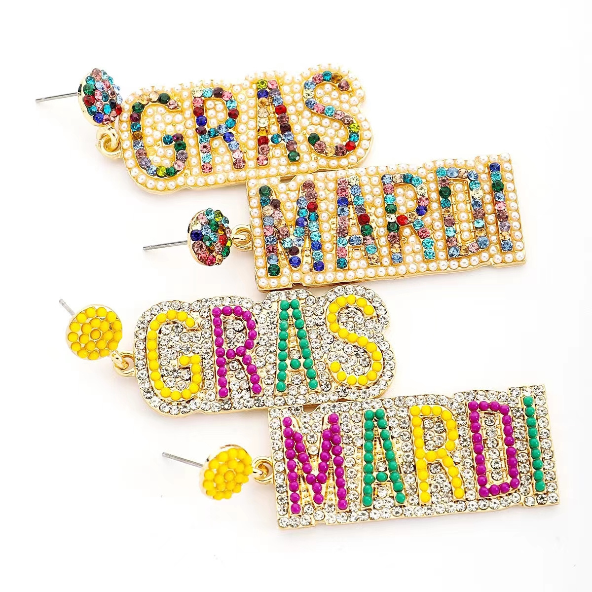 mardi gras party costume accessories jewelry purple green gold letter drop crawfish mardi gras earrings