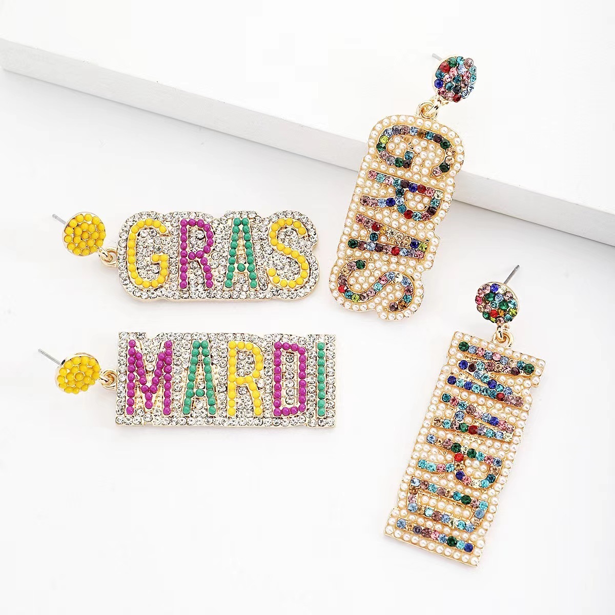 mardi gras party costume accessories jewelry purple green gold letter drop crawfish mardi gras earrings