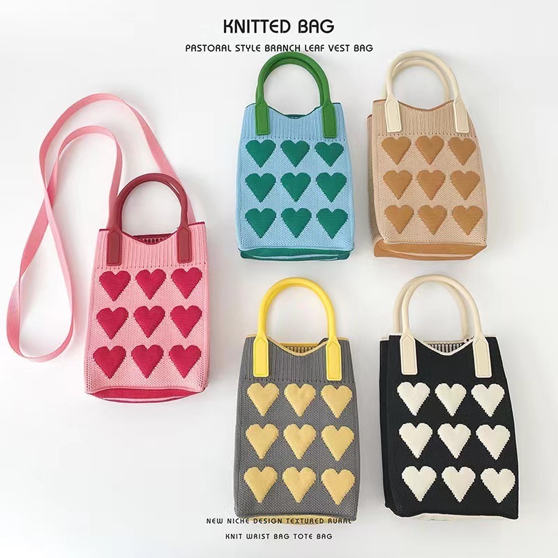 popular crossbody bags handbags fashion pink heart shape phone purse bags knitted bags