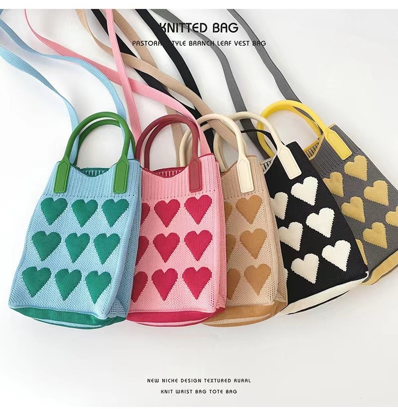 popular crossbody bags handbags fashion pink heart shape phone purse bags knitted bags