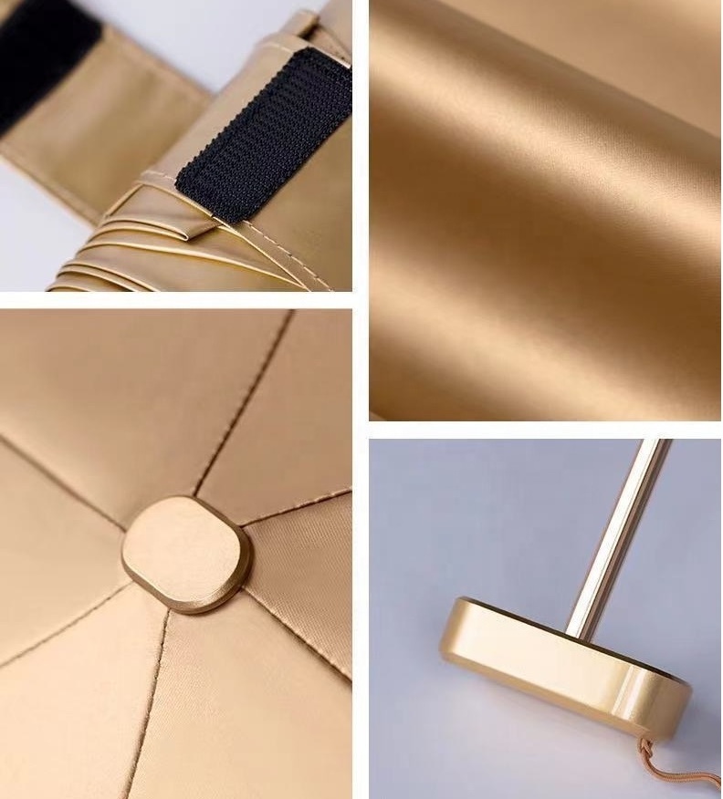 Pocket Small Golden UV Coating Gold Frame MINI 5 Fold Portable Sun Umbrella