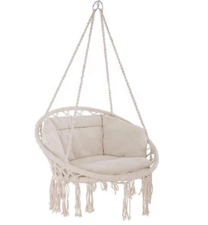 Hammock Swing Chair Hanging Cotton Rope Macrame Swing Chair with Pillow for Indoor/Outdoor