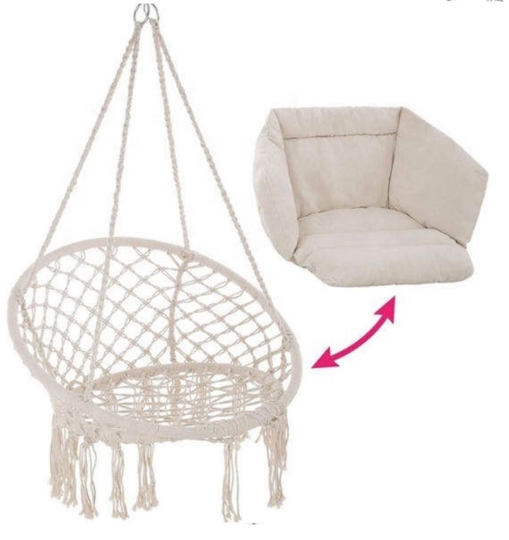 Hammock Swing Chair Hanging Cotton Rope Macrame Swing Chair with Pillow for Indoor/Outdoor