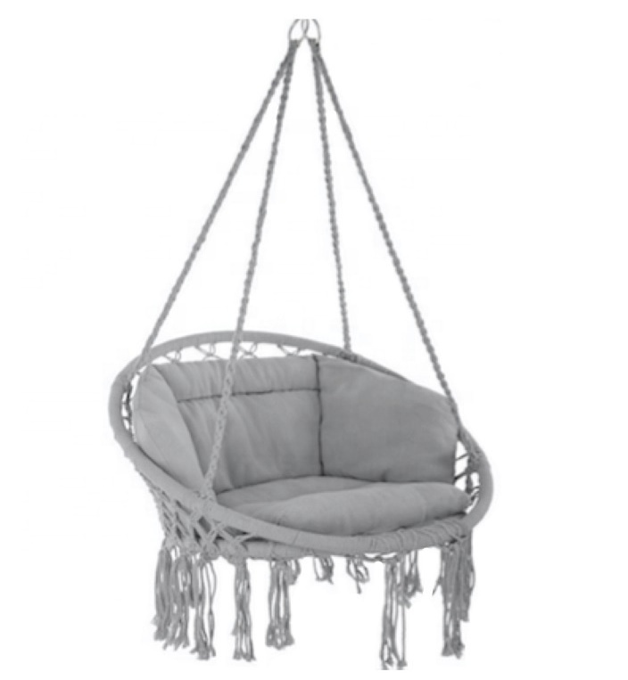 Hammock Swing Chair Hanging Cotton Rope Macrame Swing Chair with Pillow for Indoor/Outdoor